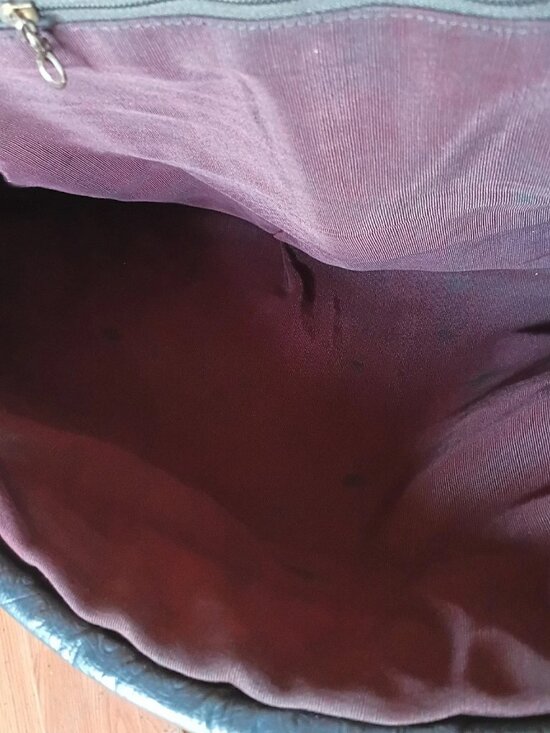 Vintage Navy Blue Ostrich Embossed Leather Crescent Shoulder Bag Clutch 70s 80s - Picture 5 of 5